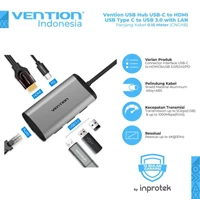 Vention CNC 6in1 Adaptor Thunderbolt 3.0 USB C ke HDMI RJ5 USB 3.0 PD